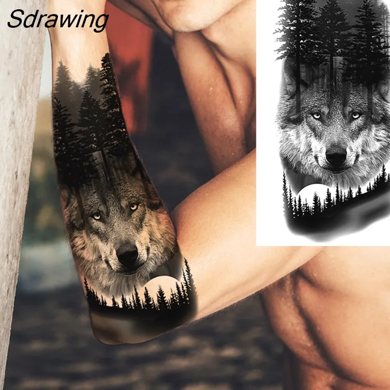 Sdrawing Warrior Punk Skeleton Gangster Rose Flower Temporary Tattoos For Women Men Lion Tiger Skull Rose Fake Tattoo Sexy Arm