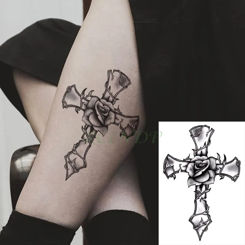 Waterproof Temporary Tattoo Sticker crown cross letter black tatto flash tatoo fake tattoos for men women