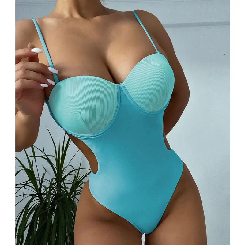 Peachtan Backless one piece swimsuit Solid swimwear female Sexy monokini Push up bodysuit 2021 Underwired bathing suit biquini