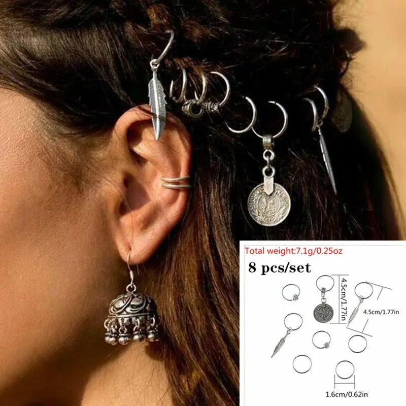 Hair Braid Coin Leaves Retro Colorful Beads Pendant Charms Rings Clip Headband for Pierced Hip-hop Braiders Leaves Accessories
