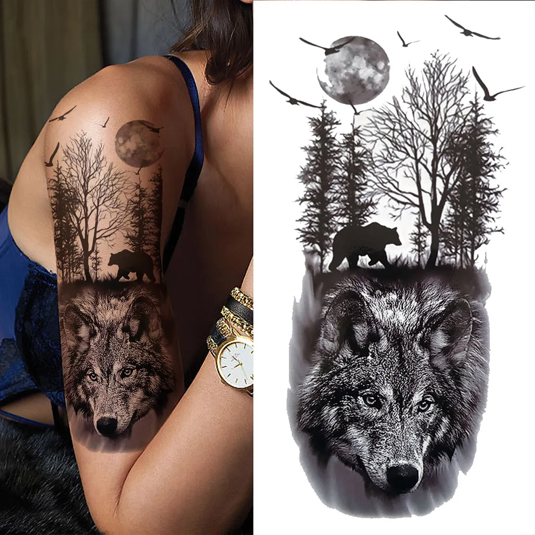 Sdrawing King Crown Temporary Tattoos For Women Men Adult Black Tiger Forest Skull Tattoo Sticker Fake Skeleton Fashion Tatoo Flower