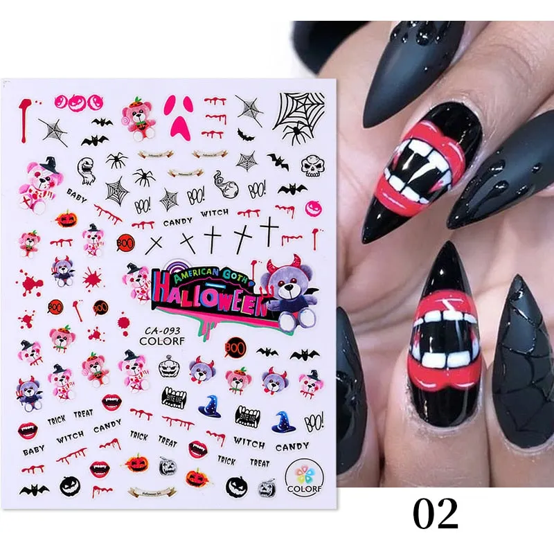 1pcs Halloween Pumpkin Skull Design 3D Nail Stickers Geometry Christmas Snowflake Winter Slider Nail Foils Manicures Decoration