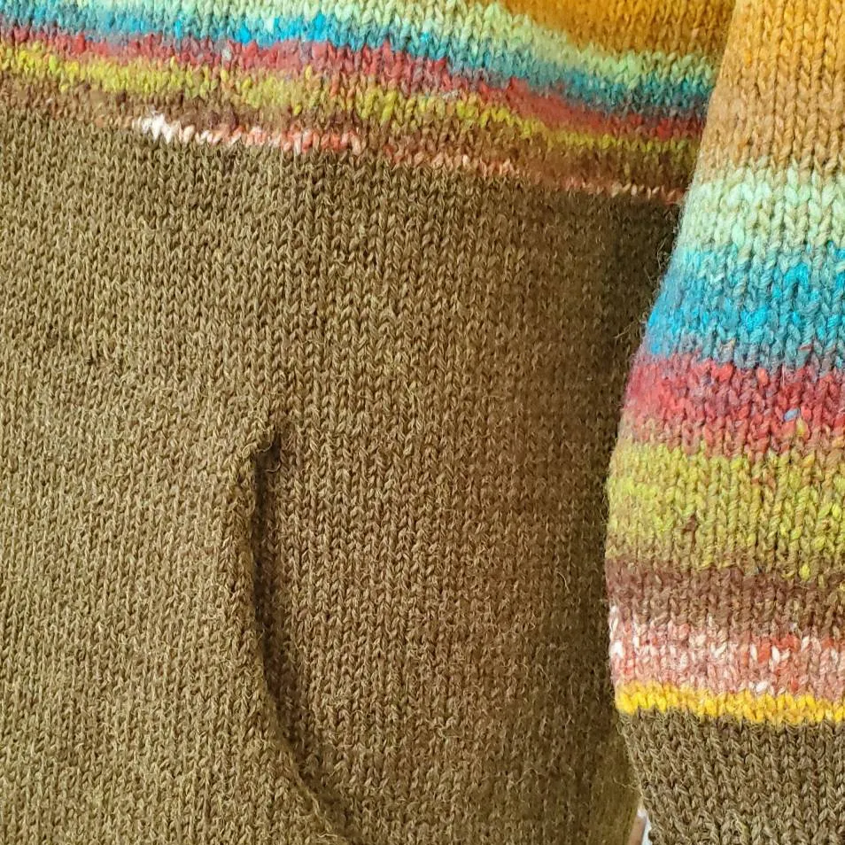 Retro Rainbow Stripes Knitted Icelandic Hooded Sweater