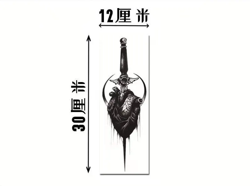 1PC Black Sword Heart Flower Temporary Tattoo Stickers For Men Women Leg Arm Body Art Fake Tattos Waterproof Flash Decals Tatoo
