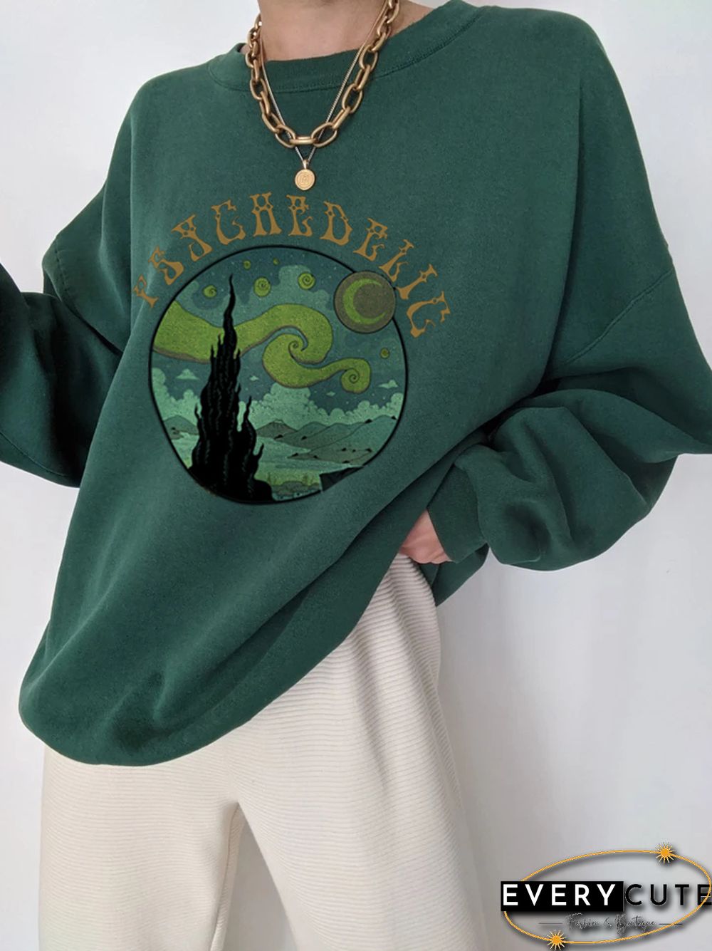 Starry Sky Print All-Match Casual Loose Sweatshirt