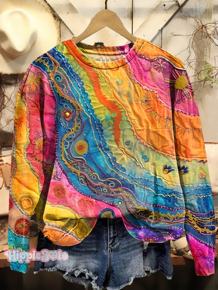 Colorful Graffiti Hippie Print Casual Sweatshirt Multicolor / S