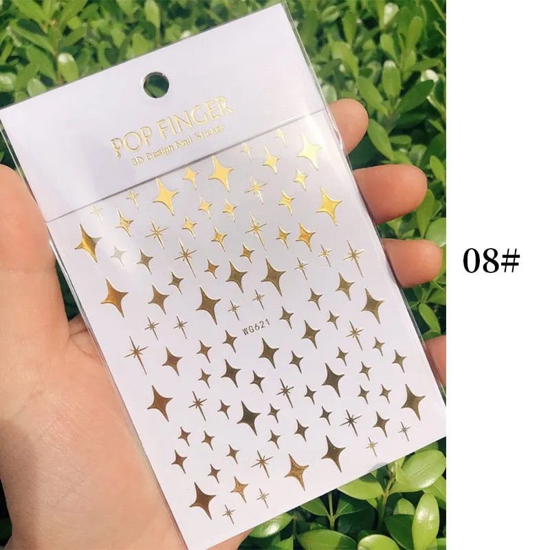 French Rose Gold Striping Tape Nail Design 3D Nail Sticker Star Heart Geometry For Nails Gel Polish Sticker Decals For Manicures