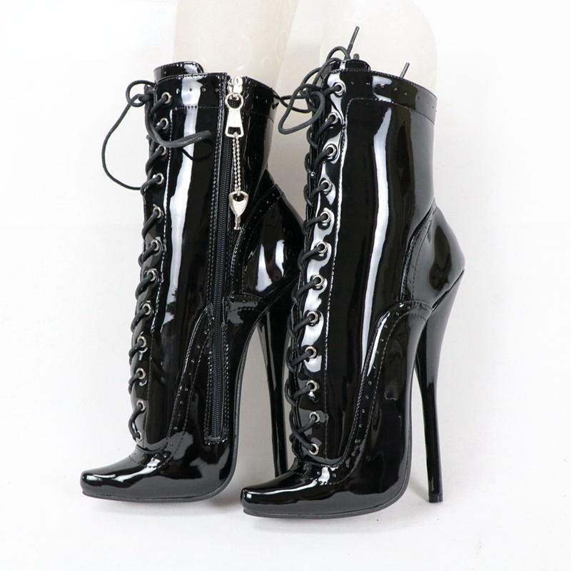 GOOSHOE Lockable Zipper Ankle Boots for Women Ballet High Heels  Shoe Transgirls Booties Lace Up Plus Size