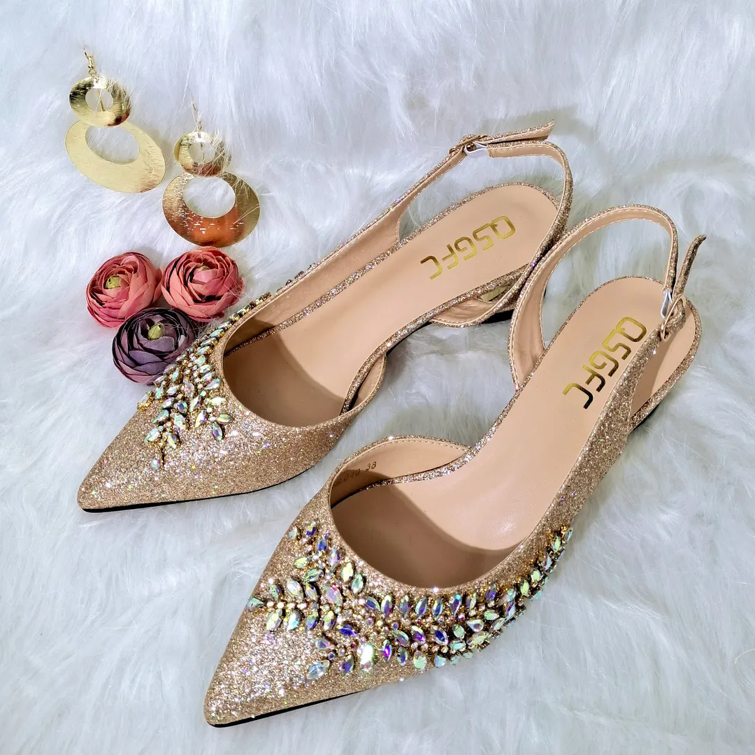 QSGFC 2022 Peach Color Shaped Mid-heel Design Shoes Popular Pointed Ladies Shoes And Bags African Wedding Party Shoes With Bag