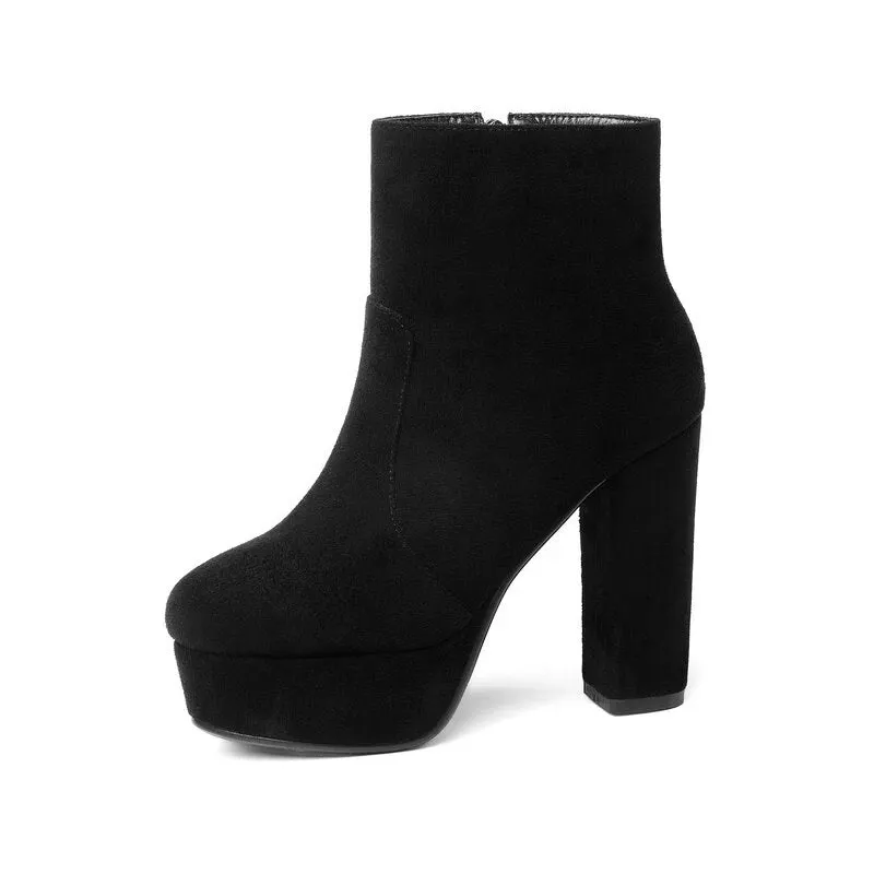NEMAONE 2020 new top quality flock leather boots women high heels platform ankle boots for women round toe autumn winter shoes