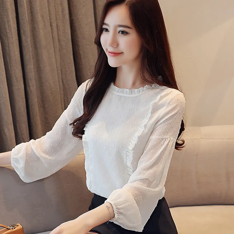 2021 Spring Autumn Fashion Long Sleeve Women Blouses Chiffon Women Shirts Pink Bottom Female Women Tops Feminine Blusas 1699 50