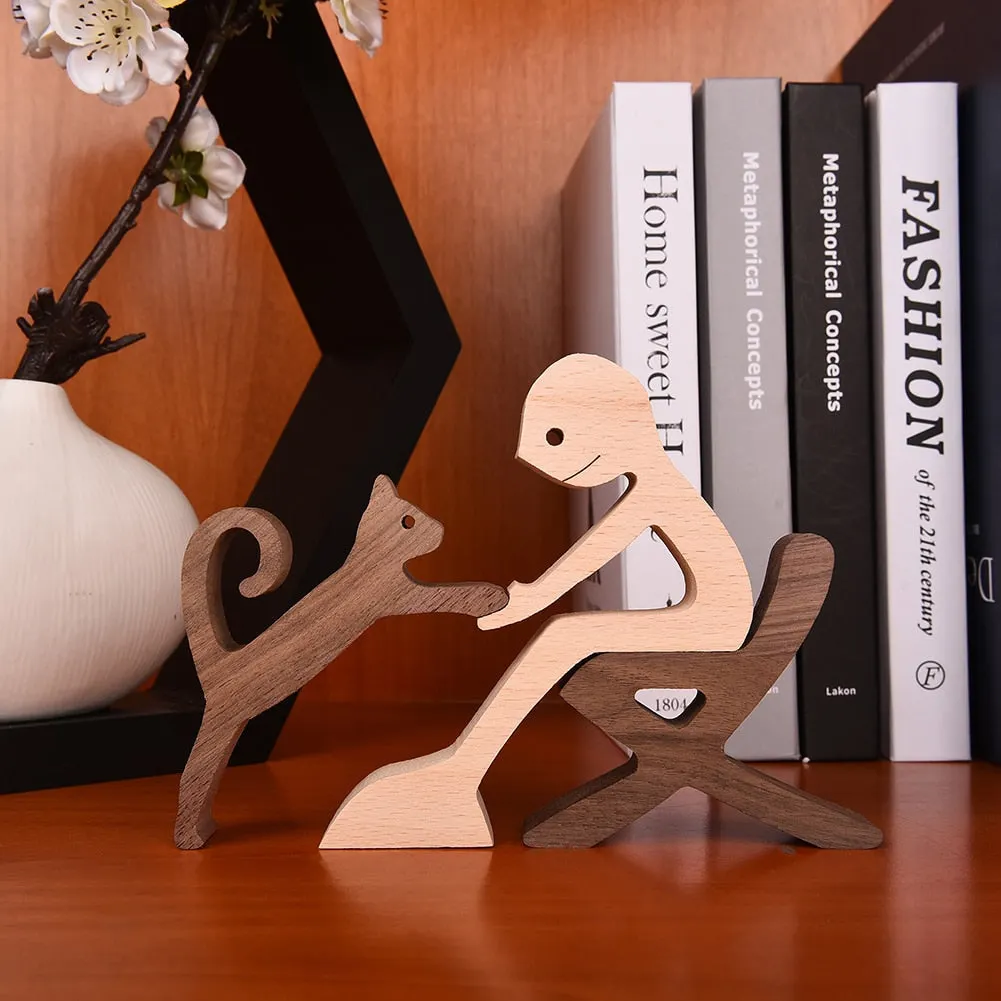 Family Puppy Wood Dog Craft Figurine Desktop Table Ornament Carving Model Creative Home Office Decoration Love Pet sculpture 515-1