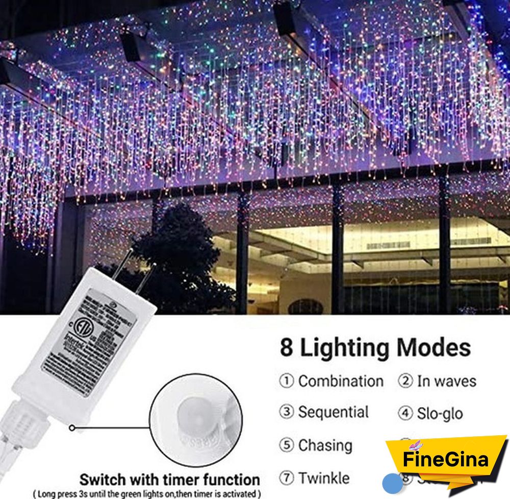 Christmas Garland 400LED Curtain Icicle String Lights Wedding Mariage Decoration Xmas Navidad Garland LED Light Strip Garden Street Mall Eaves Outdoor Decorative Fairy Light 2 Style