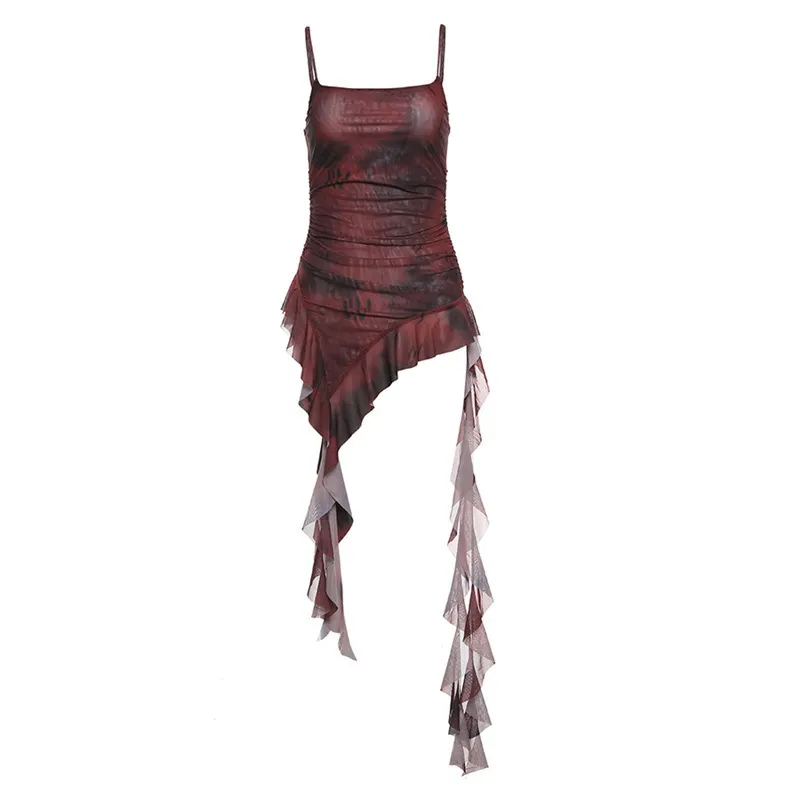 Brownm 2024 Summer New Women's Sexy Bodywear Street Fashion Slings Bare Back Print Dress