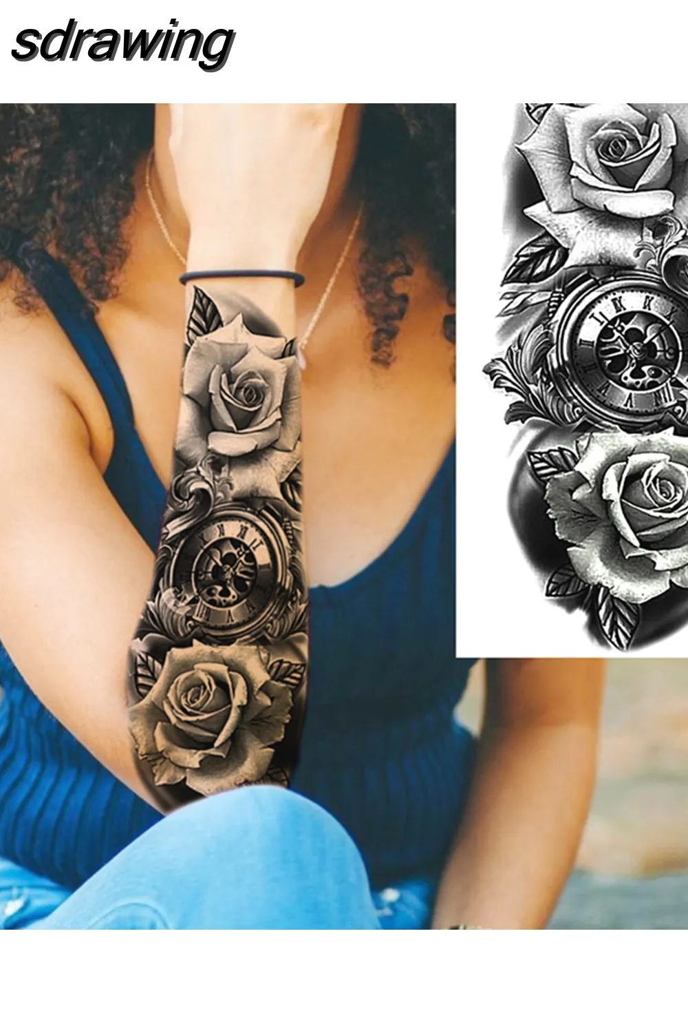 sdrawing Realistic Black Devil Temporary Tattoos For Men Adult Tiger Pirate Skeleton Vampire Fake Tattoo Forearm Scary Tatoo Joker