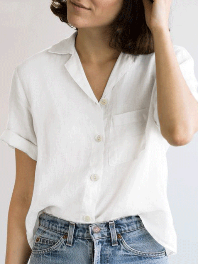 Women's Solid Color Casual Pocket Design Shirt