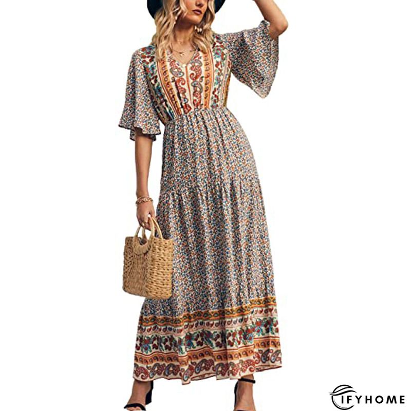 Women Vintage Boho V Neck Summer Weaving Dress | IFYHOME