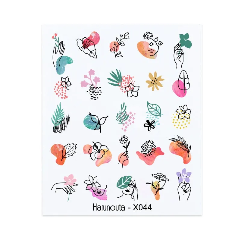 Harunouta Cool Geometry Pattern Water Decals Stickers Christmas Snowflakes Slider For Nails Valentine's Day Nail Art Decoration