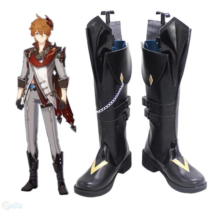 Genshin Toys Childe Tartaglia Black Shoes Cosplay Boots