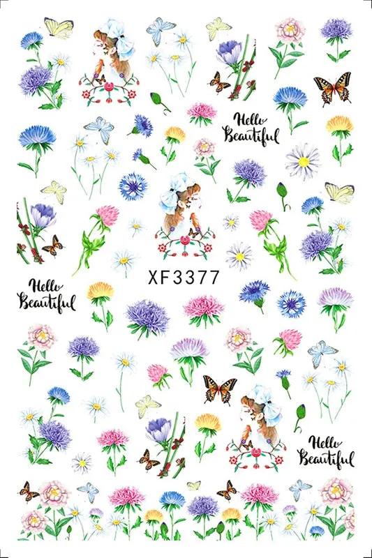 3D Nail Art Stickers Manicure Decoration Design Nail Art Decal Green Clover Leaf Nail Art Designer Decals Beautiful Flower