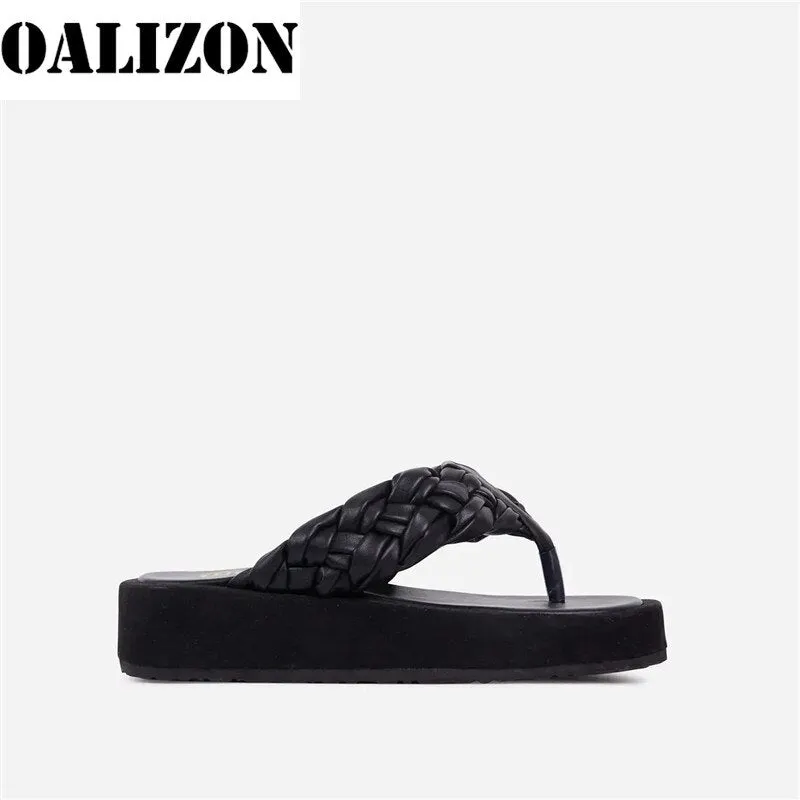 Luxury Women Woven Knitted Slippers Flip Flops Shoes Woman Casual Flat Platform Open Toe Slides Mules Flat Sandal Slippers Shoes