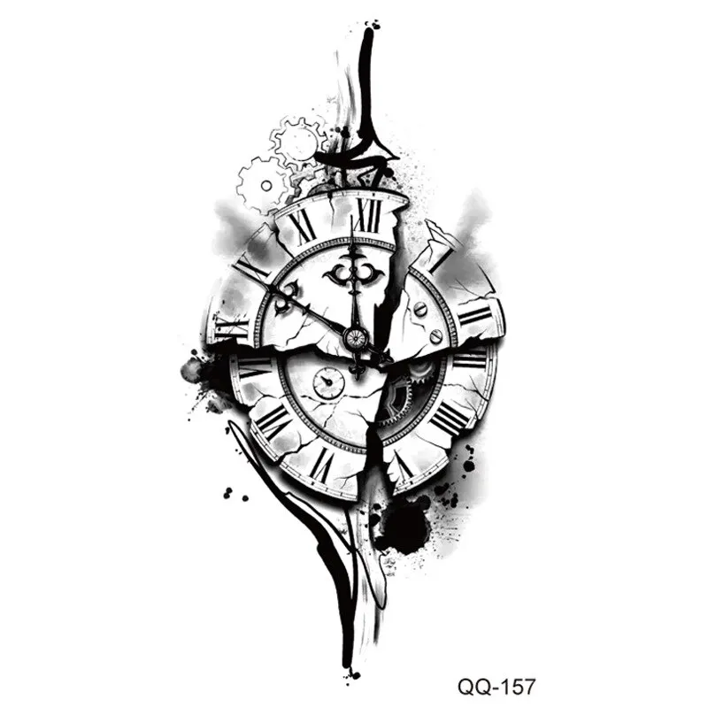 Sdrawing Temporary Tattoo Stickers Butterfly Snake Rose Flower Gun Dark Flash Small Women Body Art Wrist Neck Fake Tattoos Men