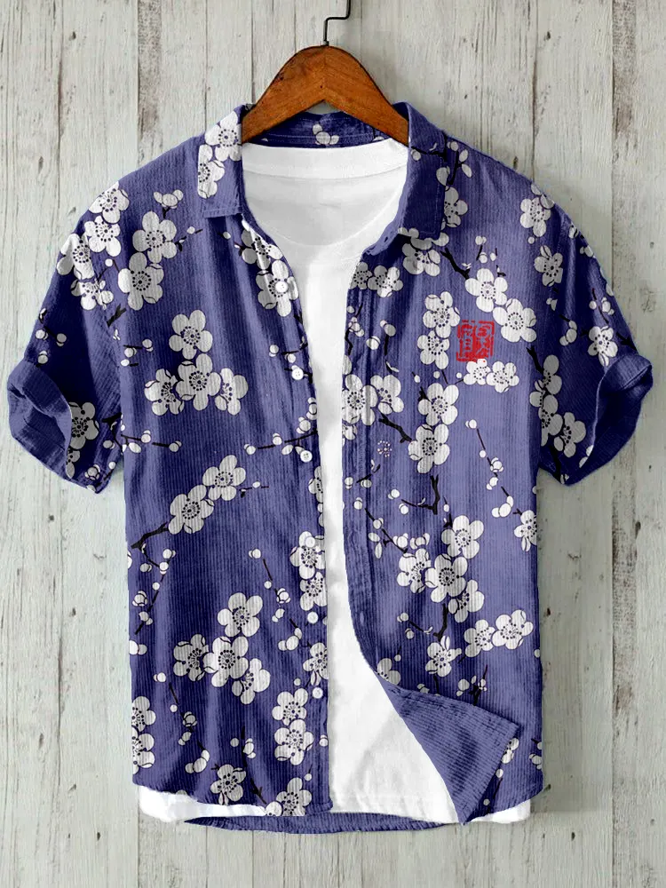 Japanese Cherry Blossom Art Linen Blend Comfy Shirt
