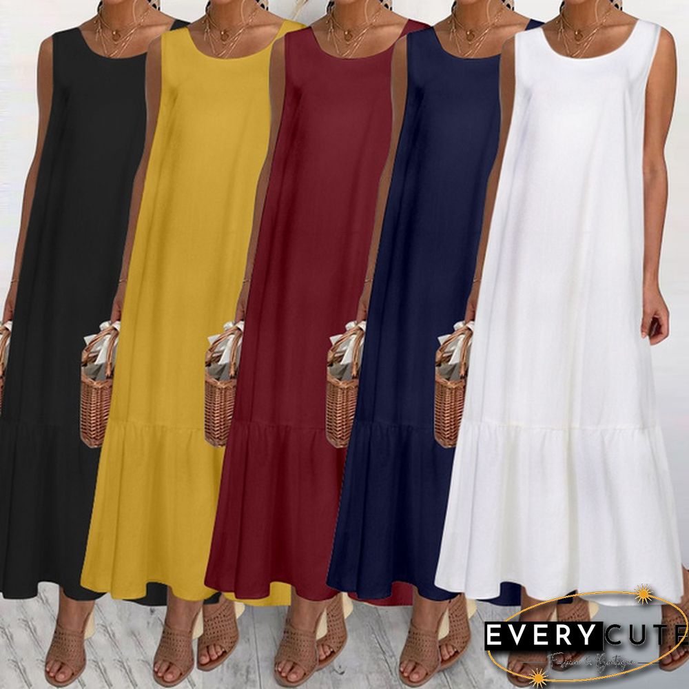 Women Solid Color Sleeveless Swing Long Dress Casual Elegant Loose Party Maxi Dress Plus Size Vestidos
