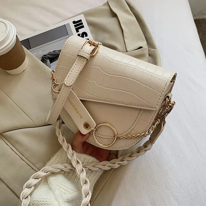 էѧӧܧ Stone Pattern Small Saddle Bags For Women 2020 winter Lady Travel Crossbody Shoulder Bags Female Handbags and Purses