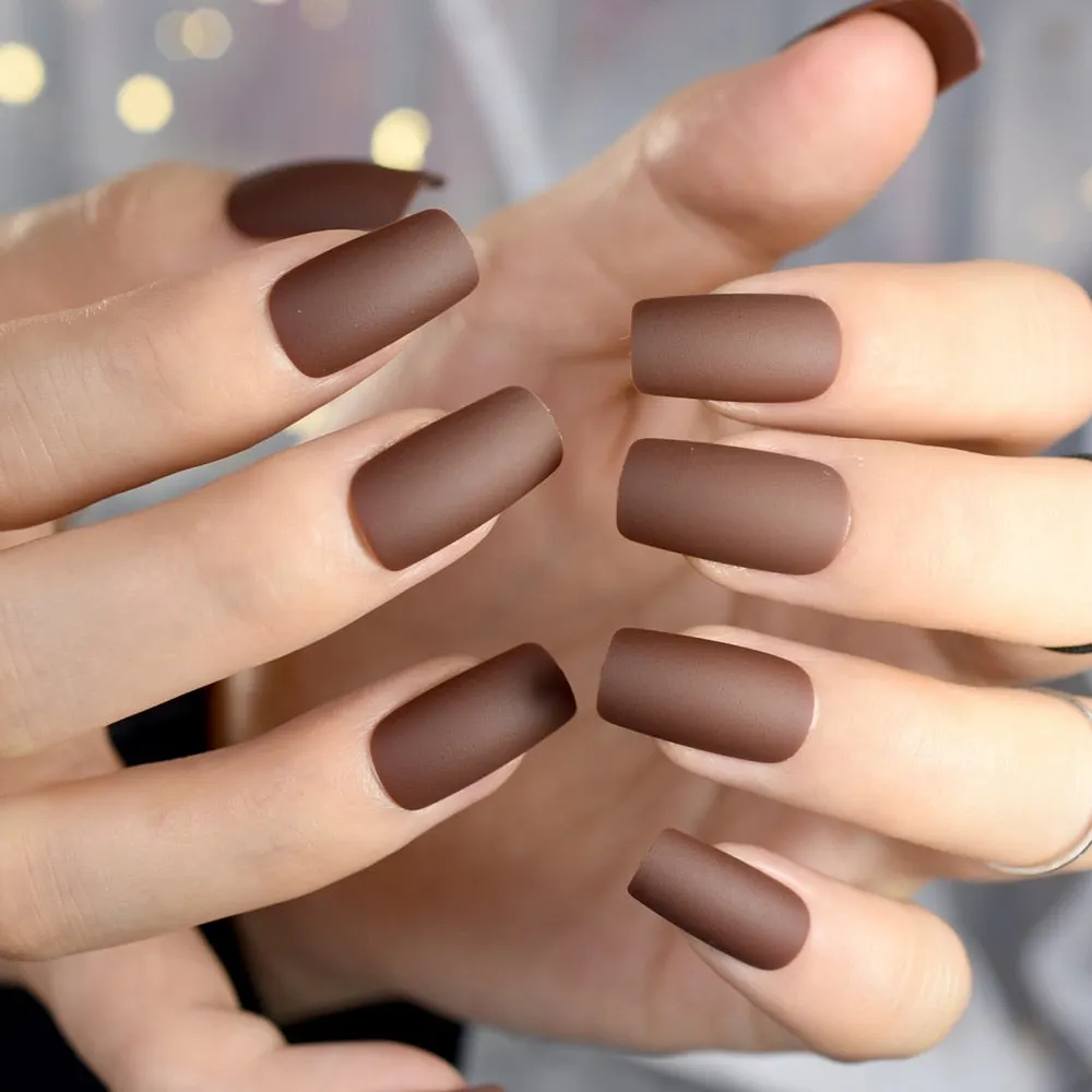Medium Long Matte Fake Nails White Matt Solid Color Nail Tips Square Acrylic Fignernails 24-Nail Inspo