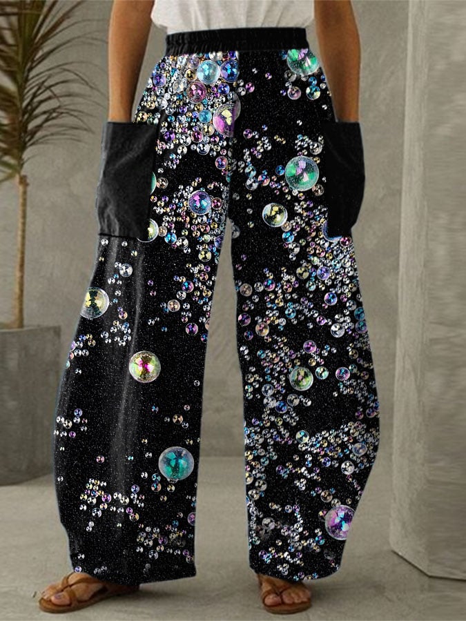 Sequined Bubble Print Comfort Wide Leg Pants