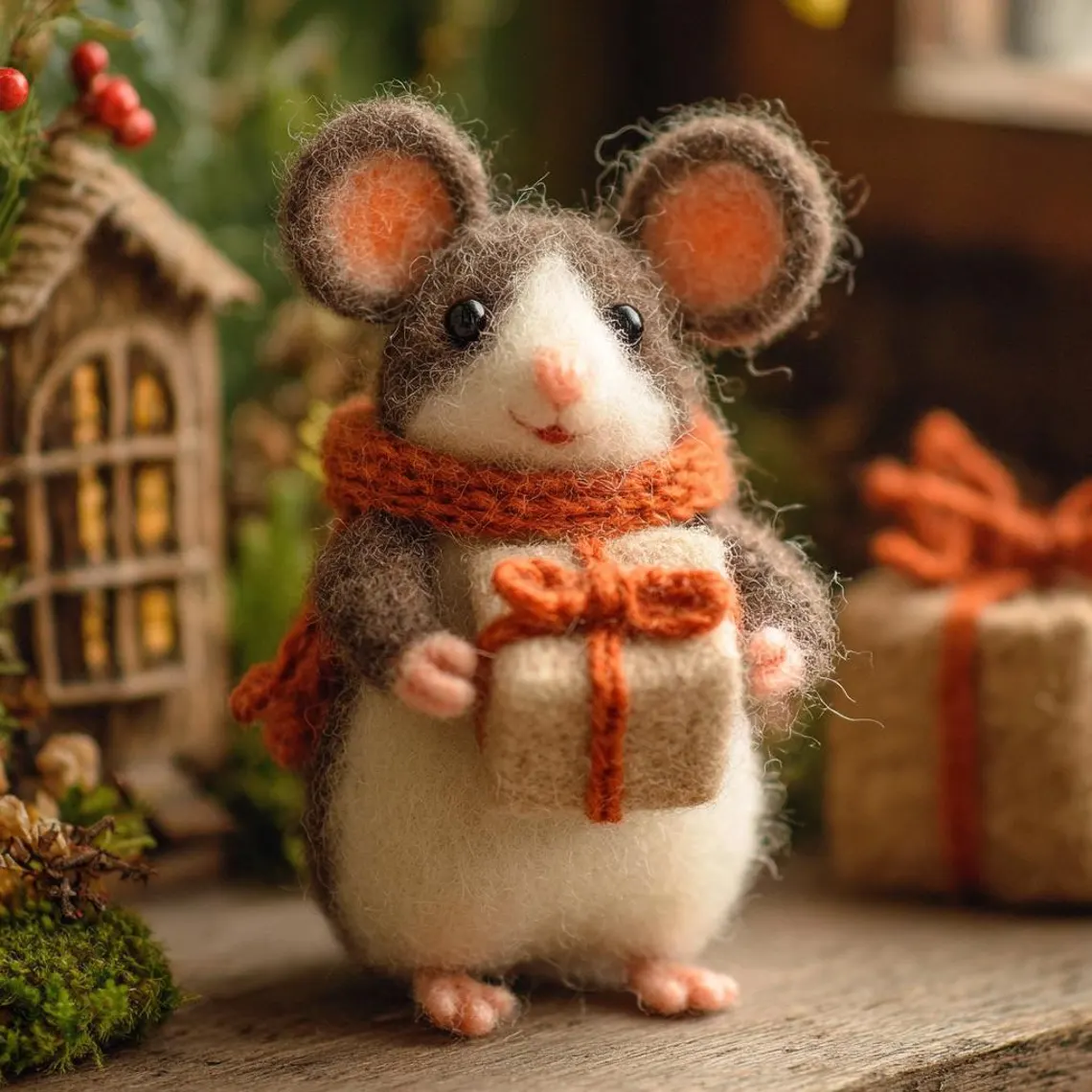 🎁🐭 Deluxe Christmas Felt Mouse | Handmade Wool Ornament ✨ Tree-Ready!
