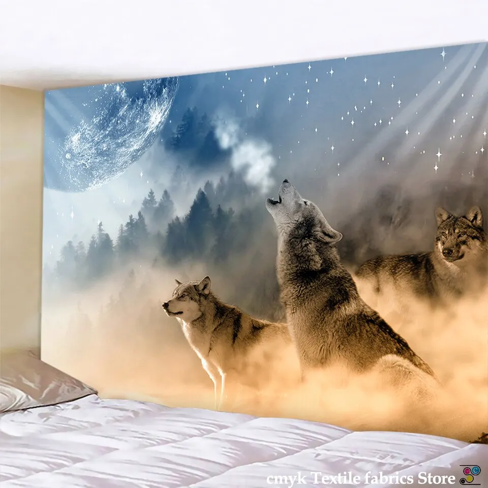Animals Wolf Tapestry Background Psychedelic Wall Hanging Tribal Animal Sheets Wolf Tapestry Home Decor Beach Mat