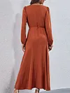 Stylish Solid Color Asymmetric Bandage Split-Side Long Sleeves V-Neck Midi Dress