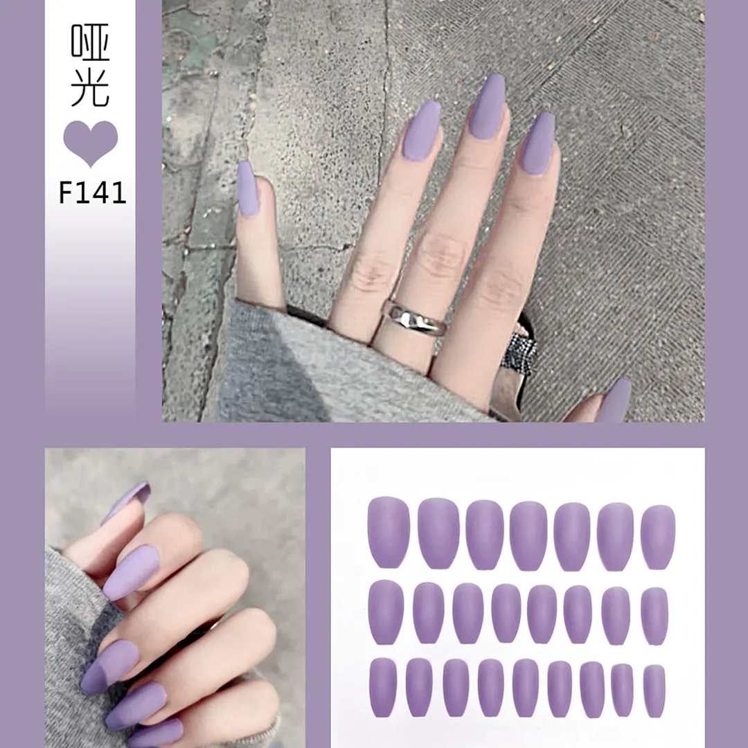 Nail Art Fake Nails Stiletto Tips Clear Press on Long False with Glue Coffin Stick Display Full Cover Artificial Designs Matte