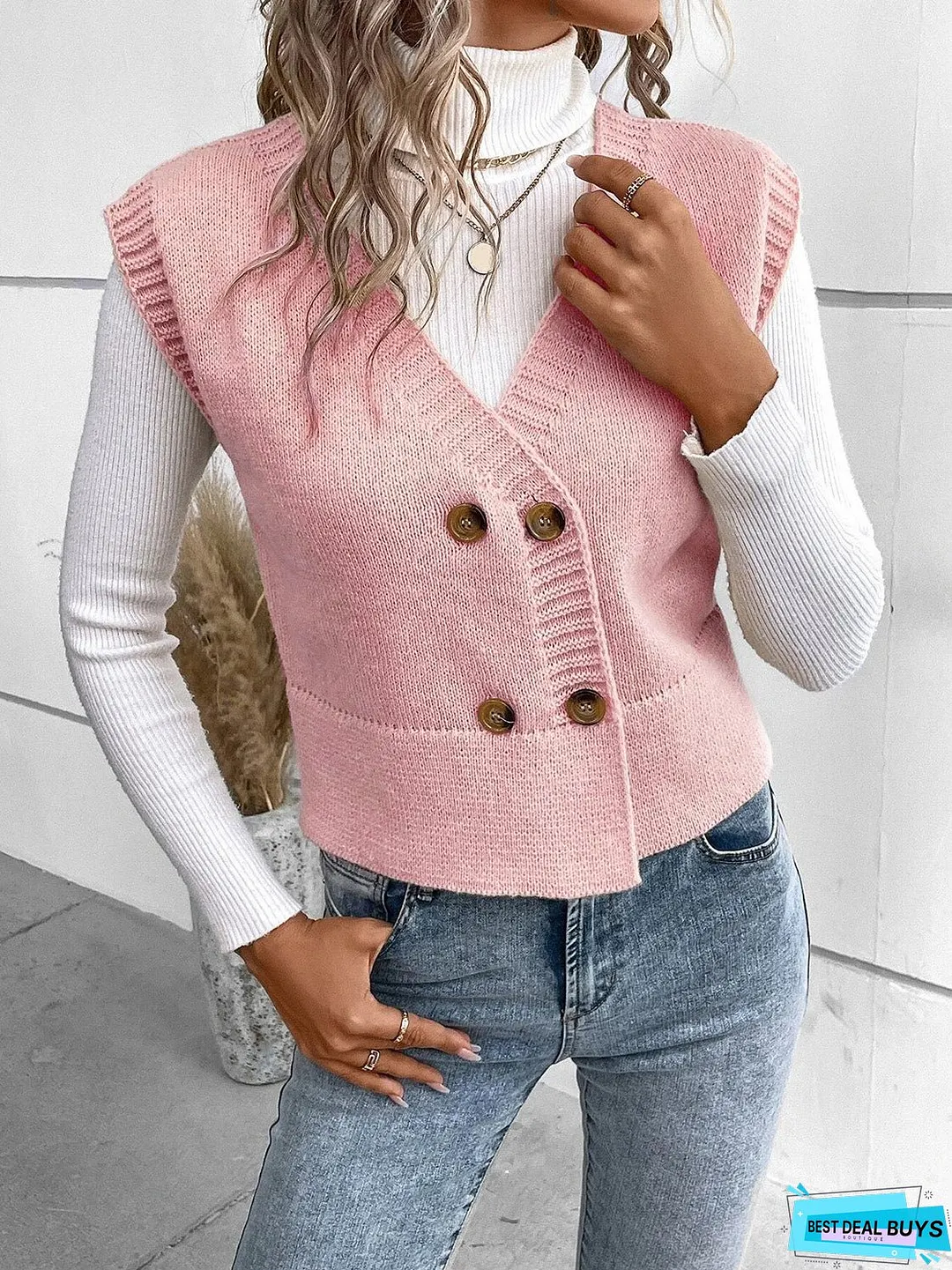 Full Size Button Up V-Neck Sweater Vest