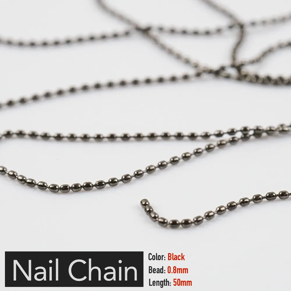 Nail Chain 0.8mm/1.0mm/50cm Rose Gold Silver Pixie Stone Decorations Accessory Metal Steel Ball Chain Nail Art Jewelry