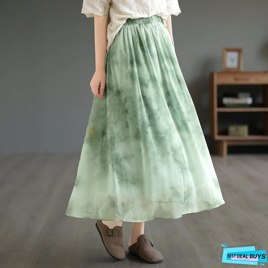 Summer Loose Retro Print Casual A-Line Skirt