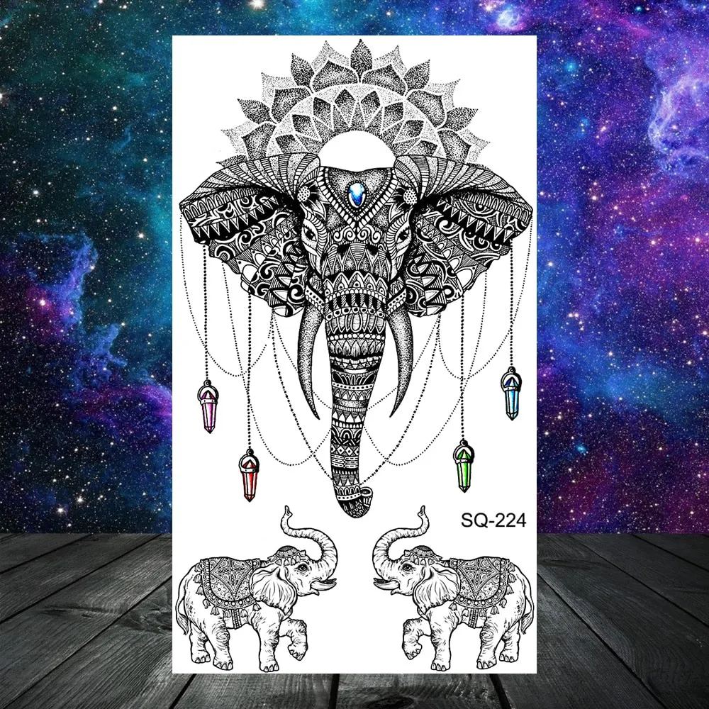 Elephant Lotus Butterfly Henna Temporary Tattoos For Women Adult Men Lion Dragon Flower Dragon Fake Tattoo Neck Arm Small Tatoos