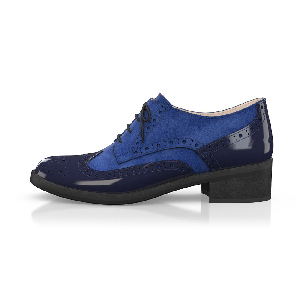 Navy Blue Round Toe Chunky Heel Lace-Up Oxford Shoes Nicepairs