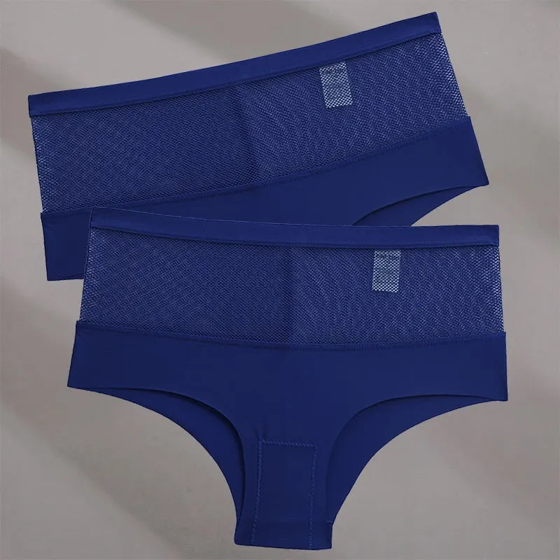 FINETOO 2PCS/Set Seamless Mesh Women Pantys Girls Thongs High Waisted Woman Brief Fashion M-XL Sexy Underpants Lingerie Panties