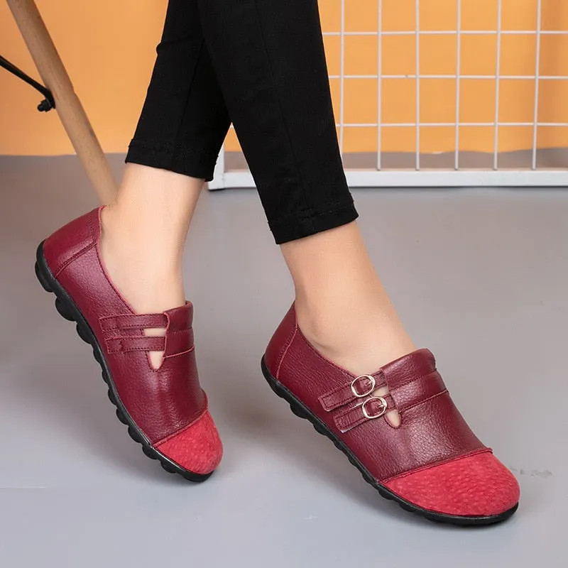 Women Shoes Genuine Leather Shoes Casual Flats Loafers Women Spring Autumn Ballet Flats Patchwork Designed Zapatos De Mujer