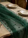 Pearl Gauze Table Runner 120 Inch 10 FT Tulle Shabby Chic Semi Sheer Cheese Cloth Fabric Runner for Wedding Party Baby Shower Birthday