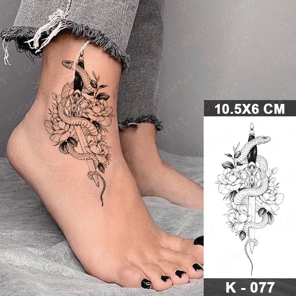 Waterproof Temporary Tattoo Sticker Black Point Line Sunflower Geometric Rose Flash Tatoo Fake Tatto For Body Art Women Men