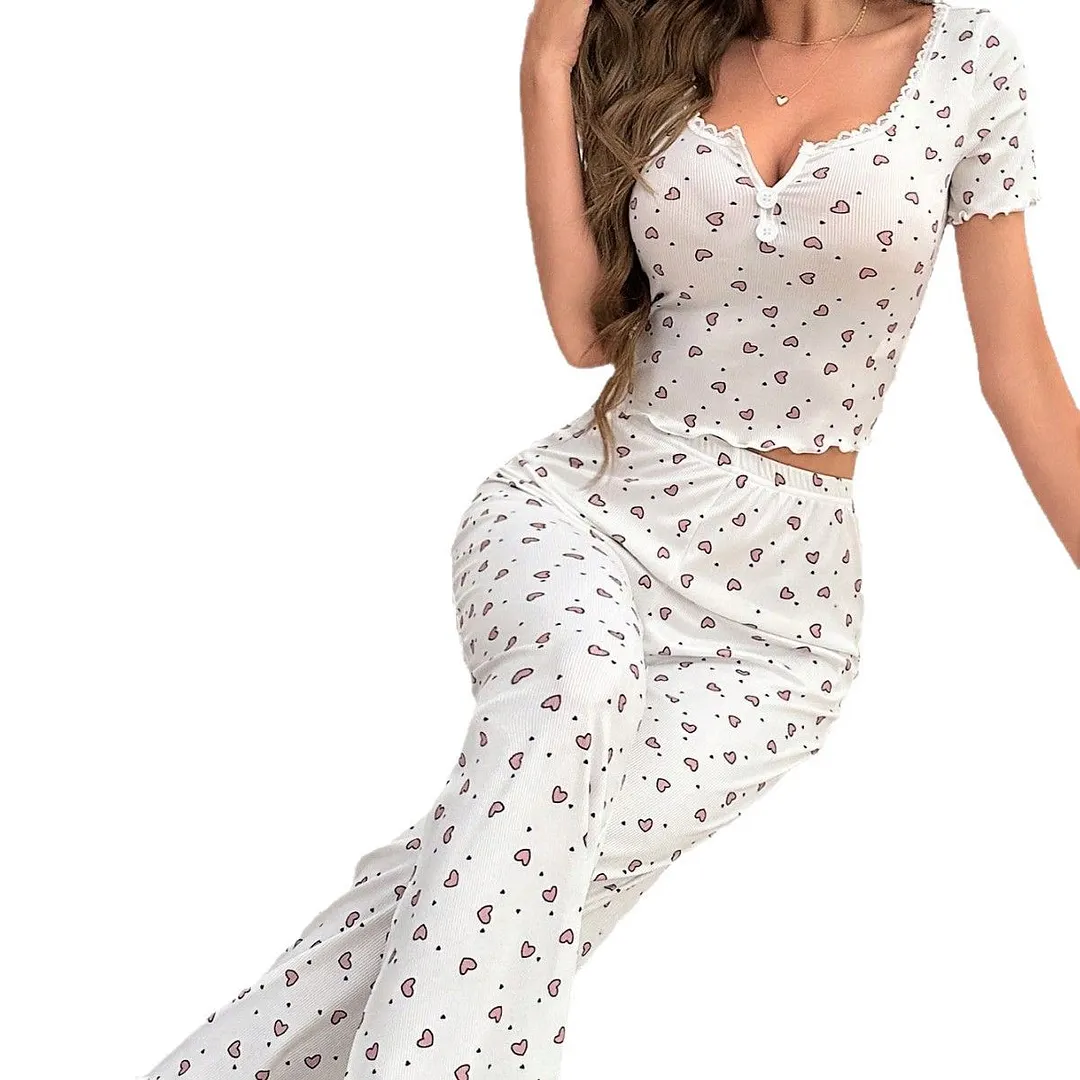 Churchf New Stylish And Comfortable Pajamas Can Be Worn Out With Lotion Edge Pit Strips Short-Sleeved Trousers Set