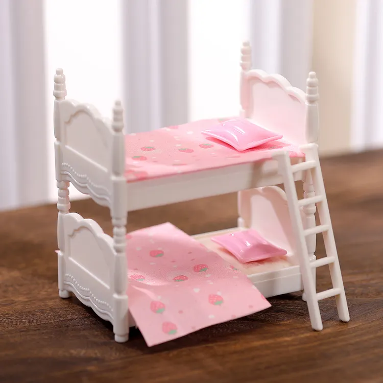 For 3" Mini Baby Doll Pink and White Twin Bed