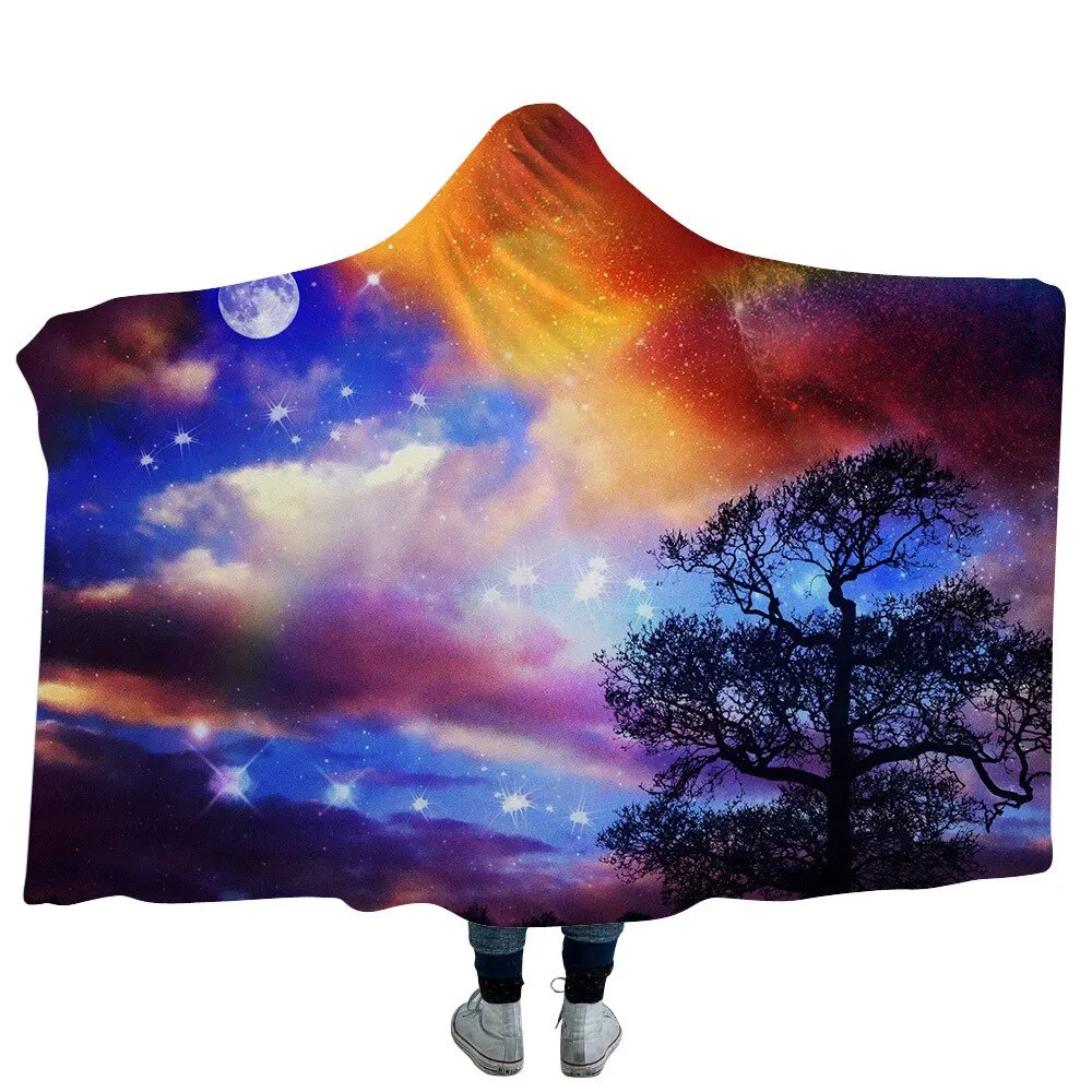 Huge Mushroom Hooded Blanket For Adults Kids 3D Psychedelic Scenery Sherpa Fleece Bed Blankets Travel Camping Mantle Bedspreads