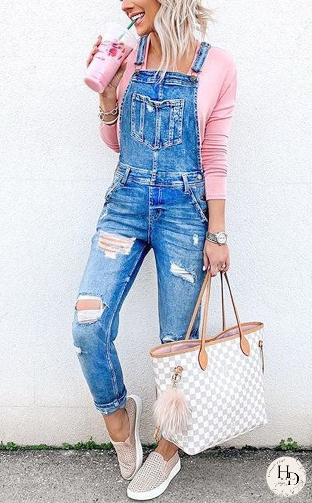 Pockets Ripped Denim Jumpsuit