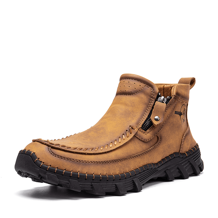 Kanyap-Men Outdoor Hand Stitching Non  Soft Sole Side Zipper Ankle Boots