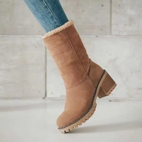 New Women Boots Winter Outdoor Keep Warm Fur Boots Waterproof Women's Snow Boots Thick Heel With Round Head Short Boot 1103